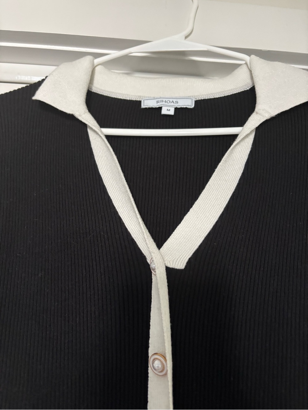 Black & Cream Button-Front Ribbed Dress - Picture 4 of 5